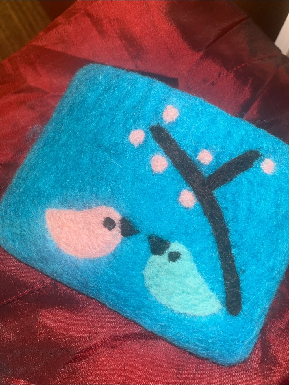 Handmade Blue Felt Kids Wallet with Birds and glass case with embellishments 10 - Picture 4 of 6